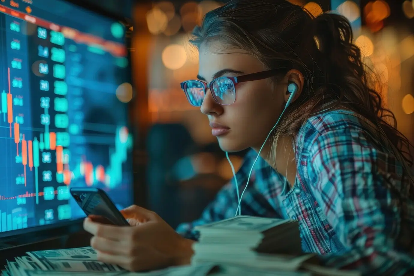 Woman engaging with money
